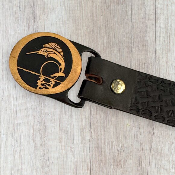 Tech Ether Guild “Marlin” Limited Edition Solid Brass Belt Buckle Leather USA - Picture 3 of 10